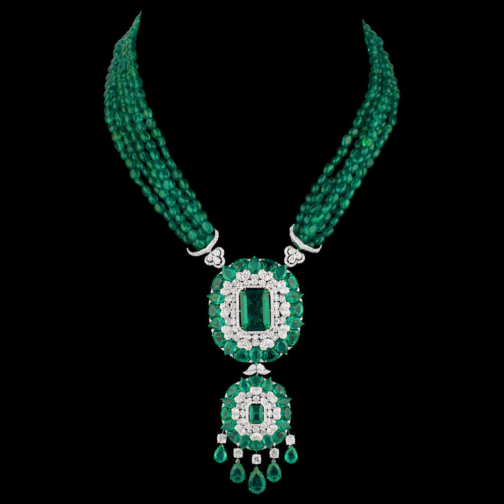 18K White Gold Diamond Necklace - 13.238ct VS-SI-FG with Colour Stones