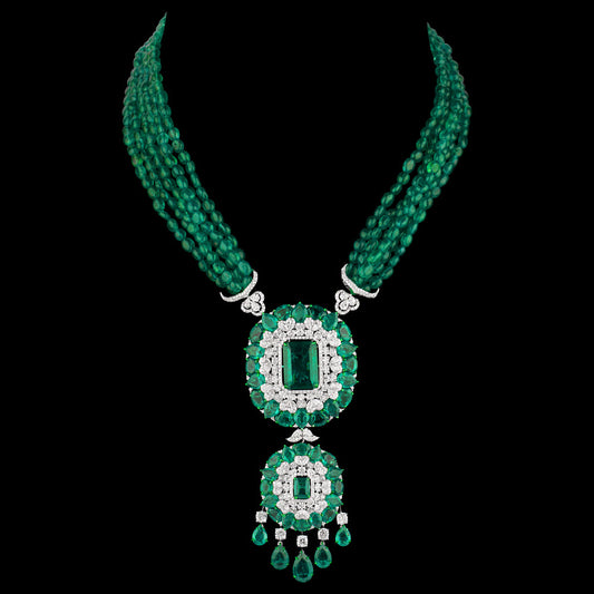 18K White Gold Diamond Necklace - 13.238ct VS-SI-FG with Colour Stones