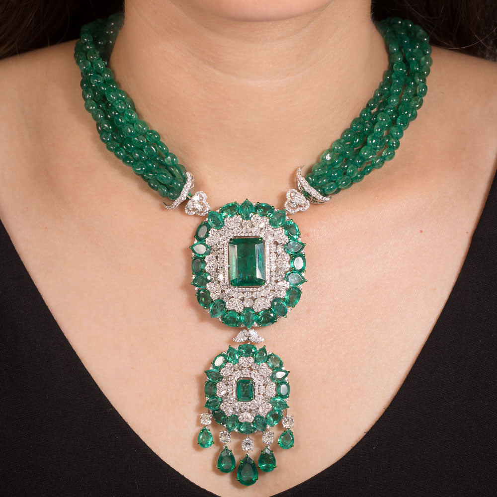 18K White Gold Diamond Necklace - 13.238ct VS-SI-FG with Colour Stones