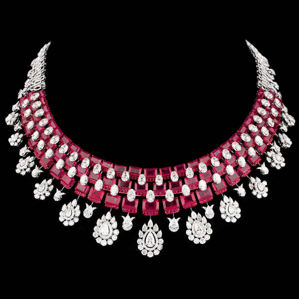14K White Gold Diamond Necklace - 31.847ct VVS-VS-HI with Colour Stones