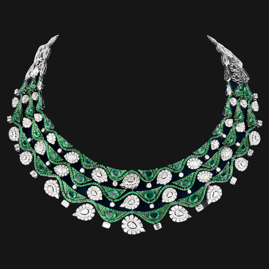 18K White Gold Diamond Necklace - 18.15ct VVS-VS-JK with Colour Stones