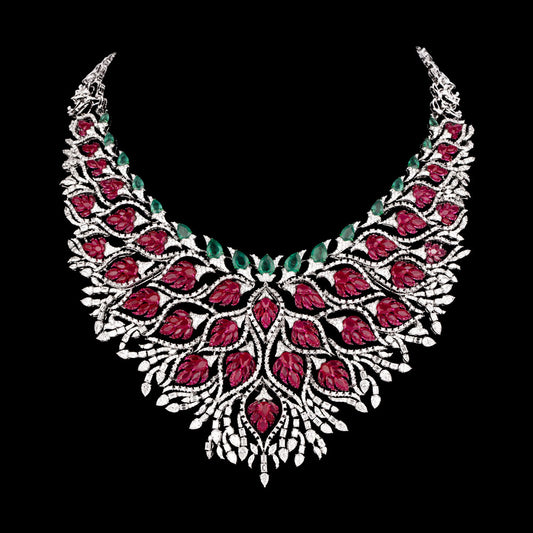 18K White Gold Diamond Necklace - 28.898ct VVS-EF with Colour Stones