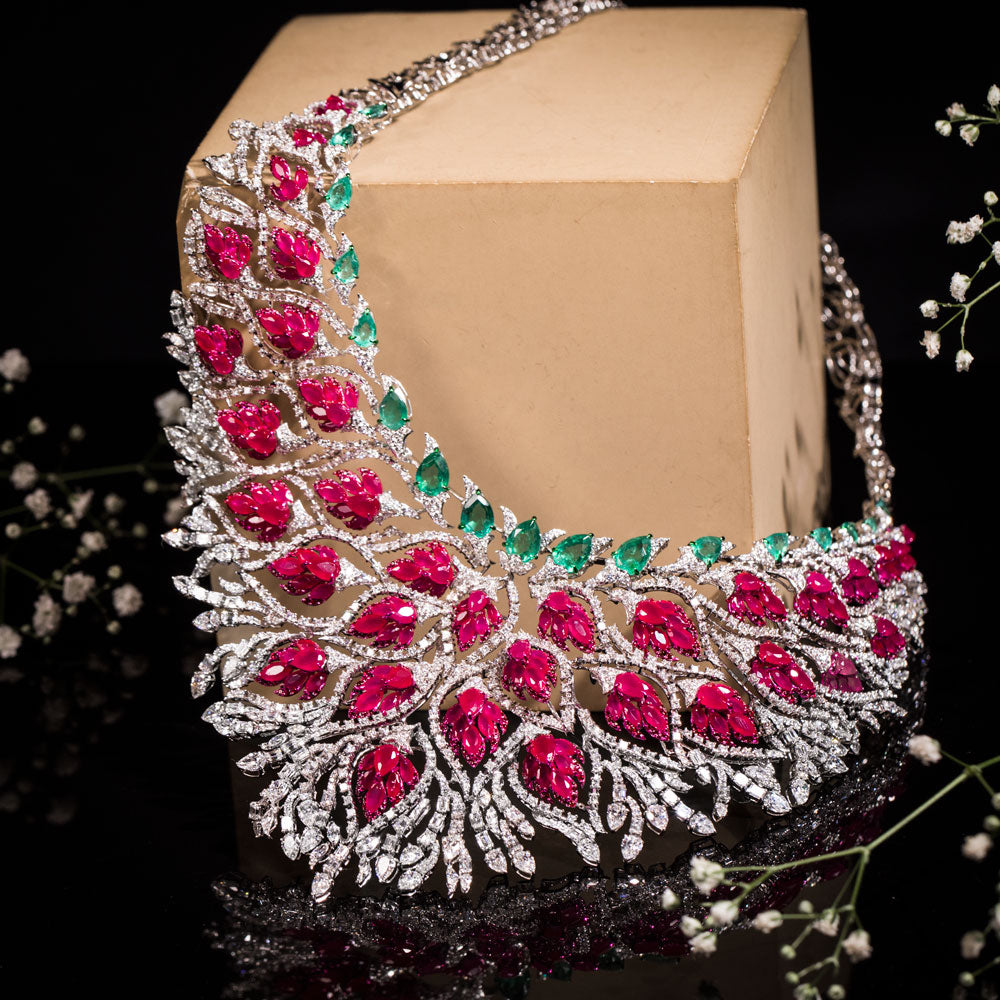 18K White Gold Diamond Necklace - 28.898ct VVS-EF with Colour Stones