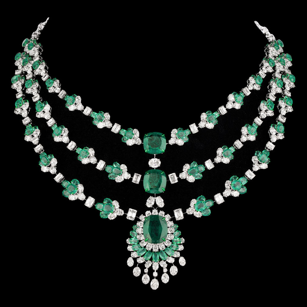 18K White Gold Diamond Necklace - 44.831ct VVS-VS-HI with Colour Stones