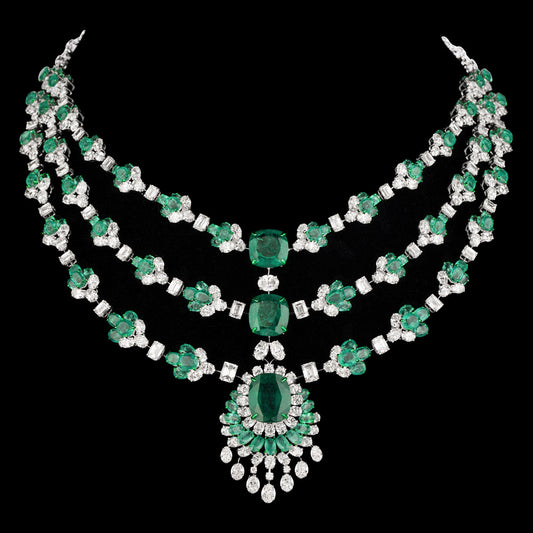 18K White Gold Diamond Necklace - 44.831ct VVS-VS-HI with Colour Stones