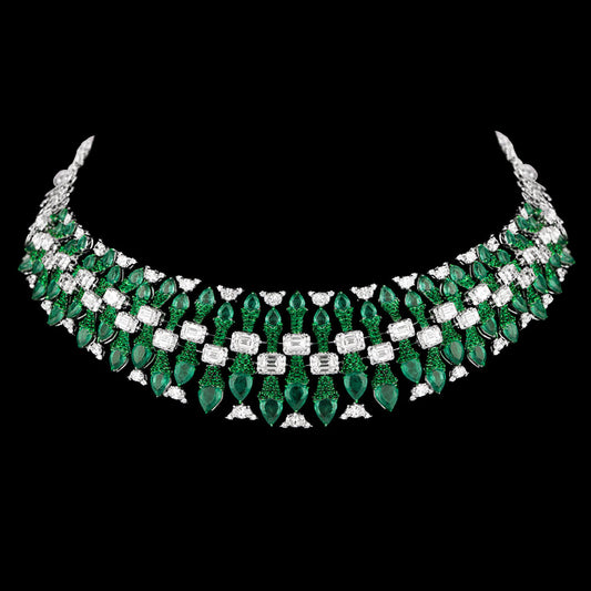 18K White Gold Diamond Necklace - 19.882ct VVS-VS-HI with Colour Stones