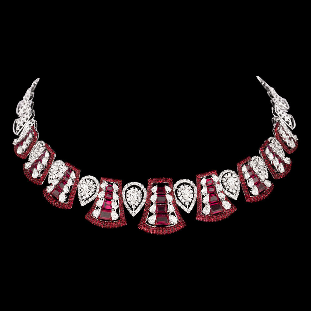 18K White Gold Diamond Necklace - 14.28ct VS-SI-HI with Colour Stones