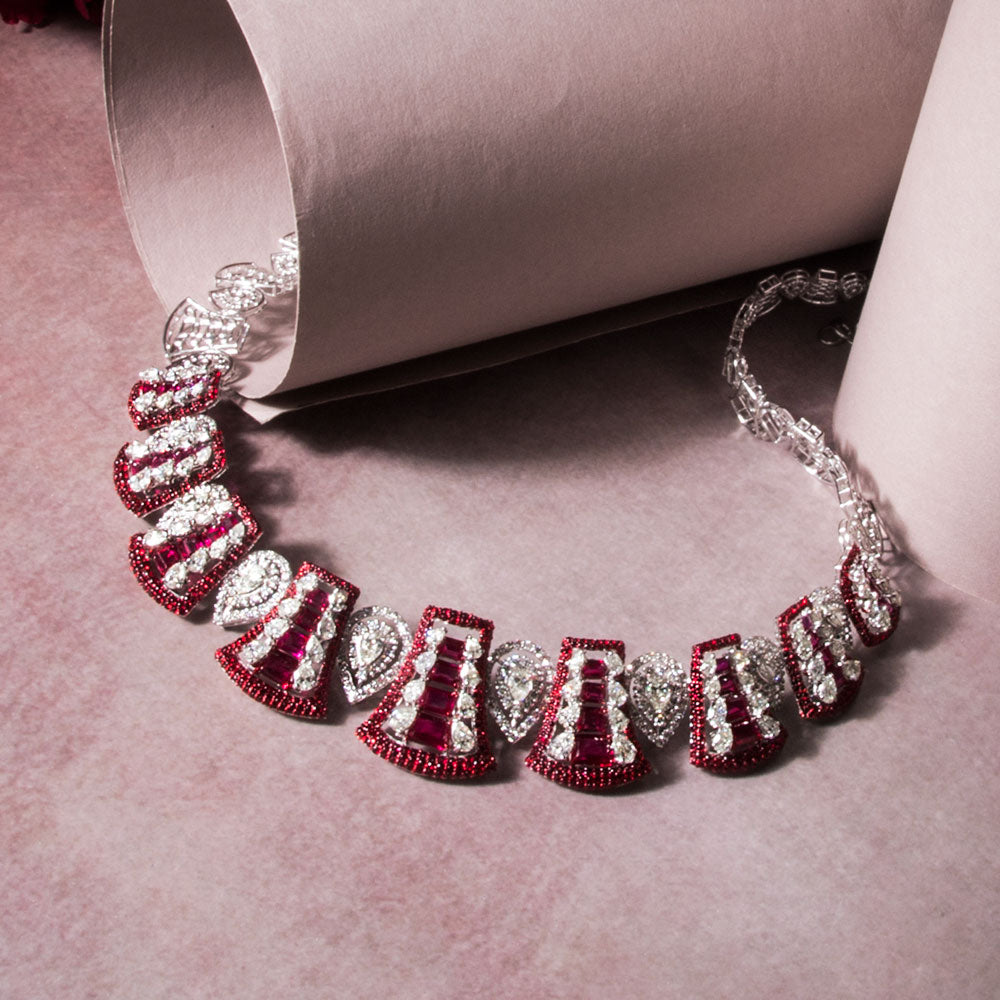 18K White Gold Diamond Necklace - 14.28ct VS-SI-HI with Colour Stones
