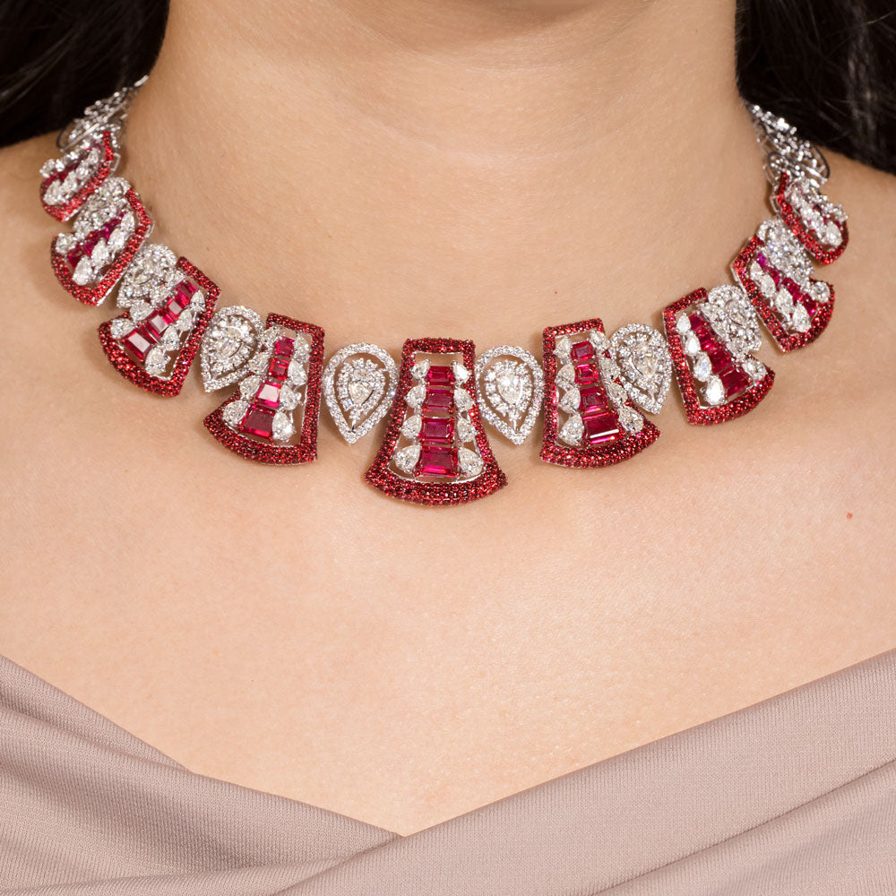 18K White Gold Diamond Necklace - 14.28ct VS-SI-HI with Colour Stones