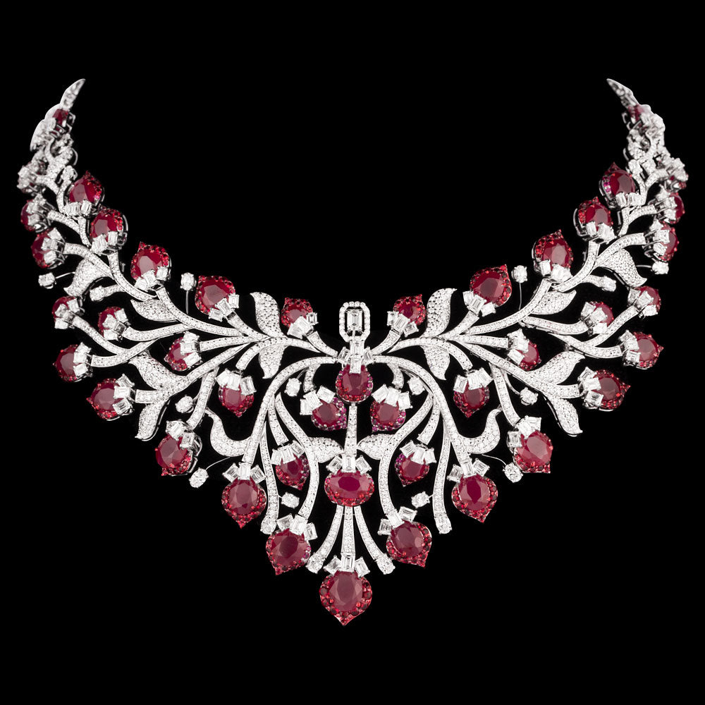 18K White Gold Diamond Necklace - 23.129ct VVS-EF with Colour Stones