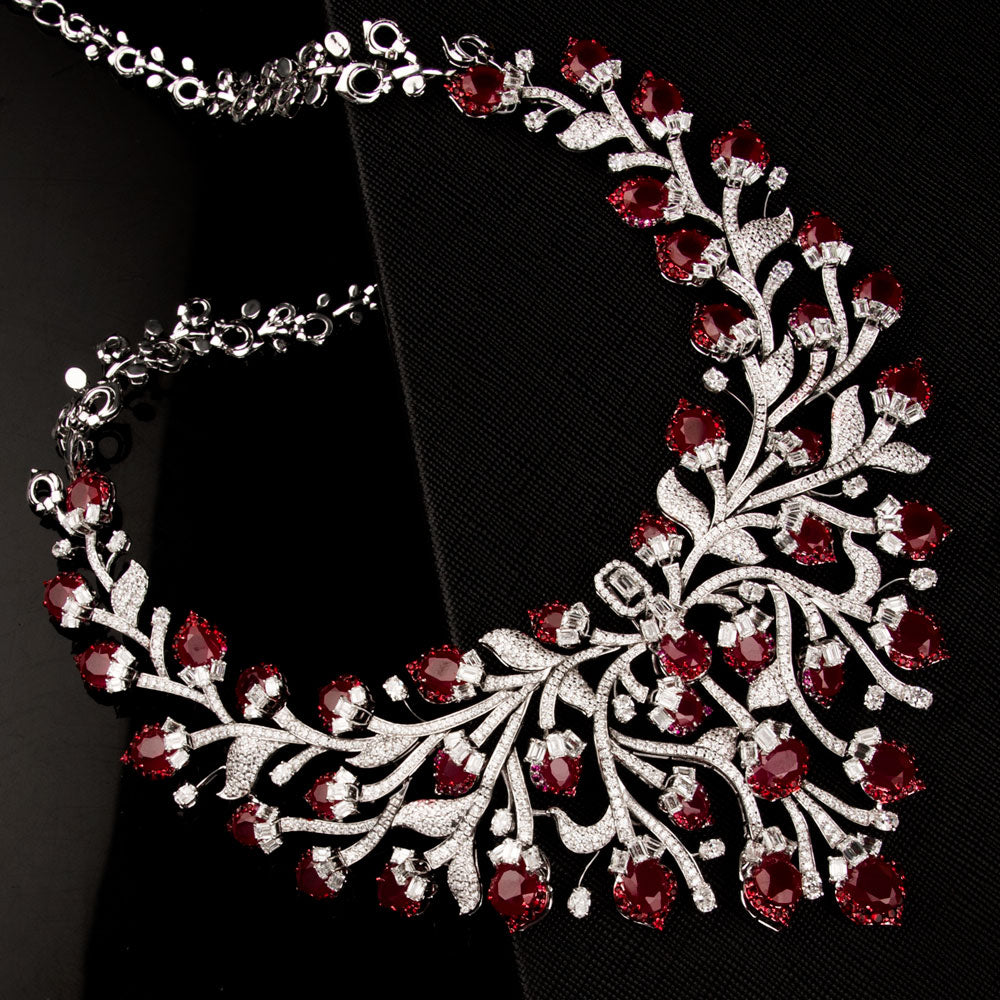 18K White Gold Diamond Necklace - 23.129ct VVS-EF with Colour Stones
