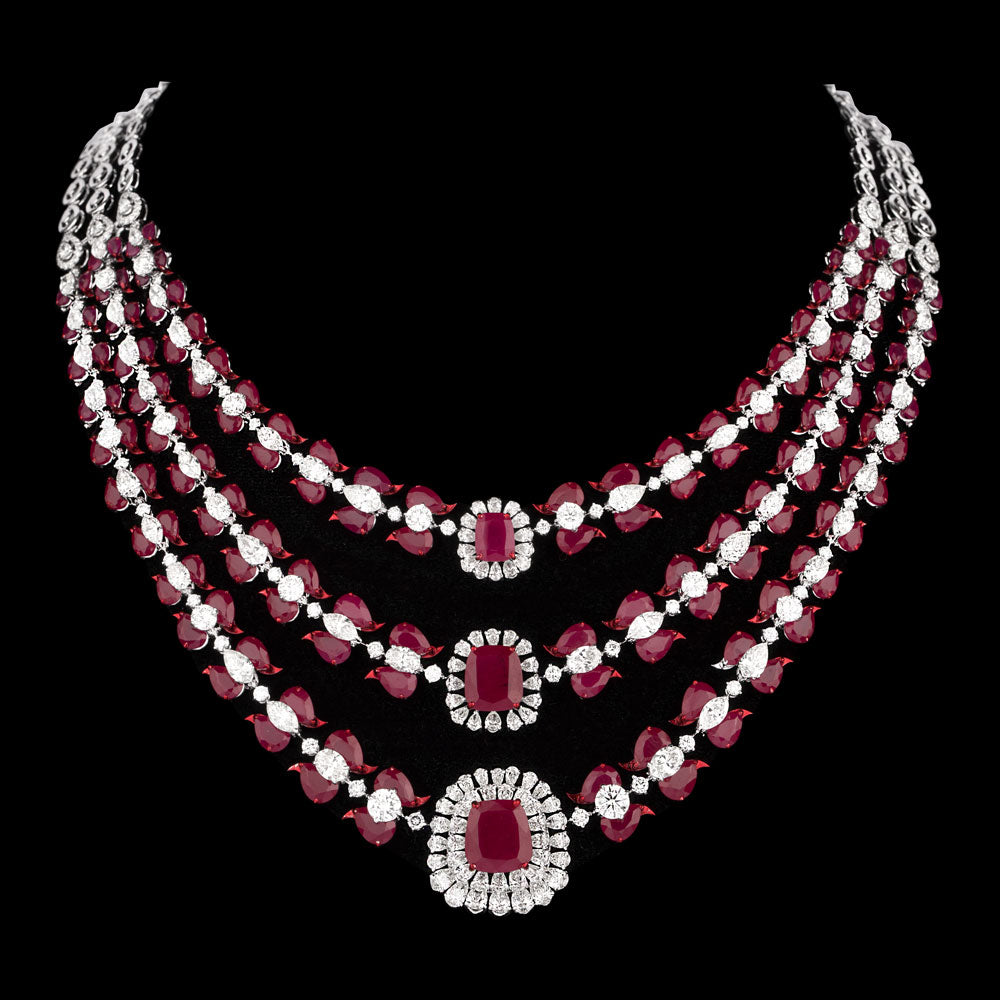 18K White Gold Diamond Necklace - 37.609ct VS-SI-IJ with Colour Stones