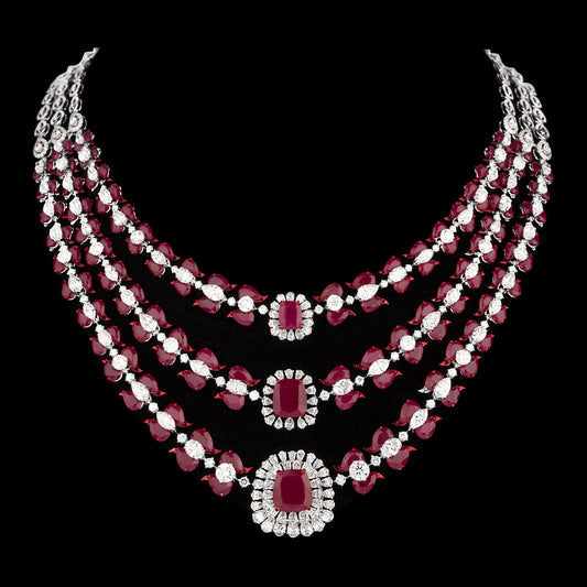 18K White Gold Diamond Necklace - 37.609ct VS-SI-IJ with Colour Stones