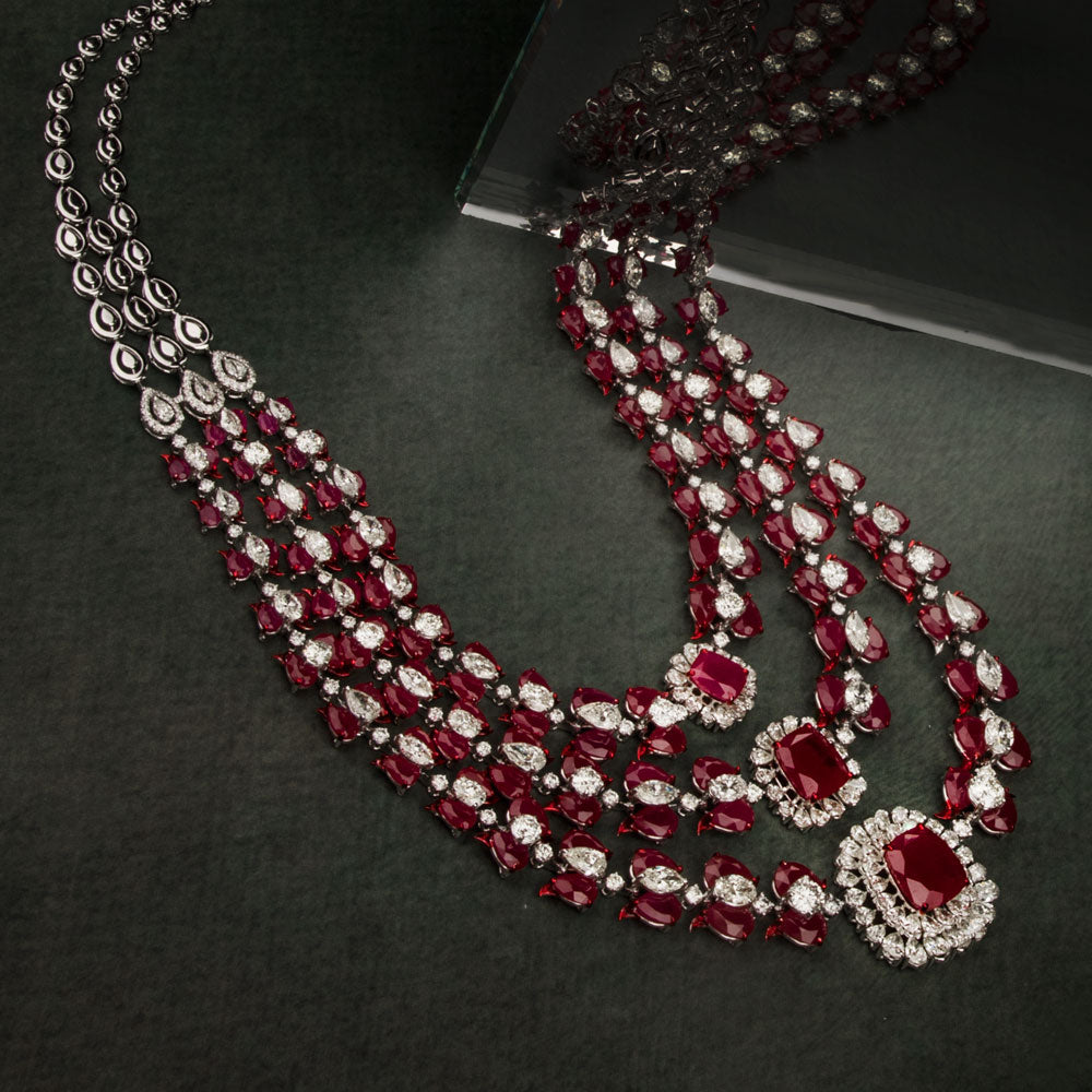 18K White Gold Diamond Necklace - 37.609ct VS-SI-IJ with Colour Stones