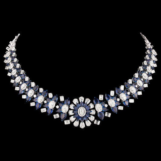 18K White Gold Diamond Necklace - 27.329ct VVS-VS-IJ with Colour Stones