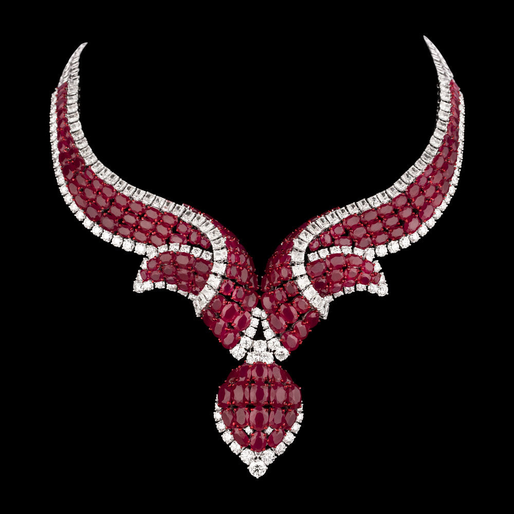 18K White Gold Diamond Necklace - 33.026ct VVS-VS-GH with Colour Stones