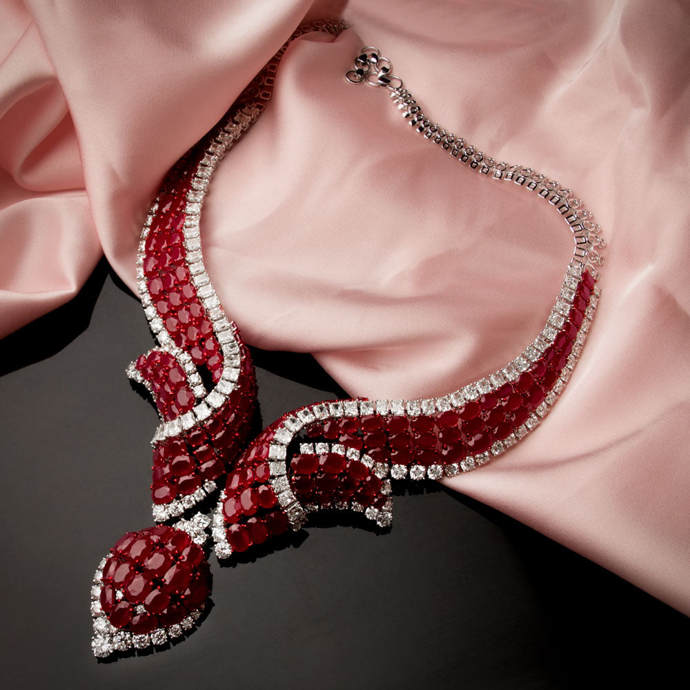 18K White Gold Diamond Necklace - 33.026ct VVS-VS-GH with Colour Stones