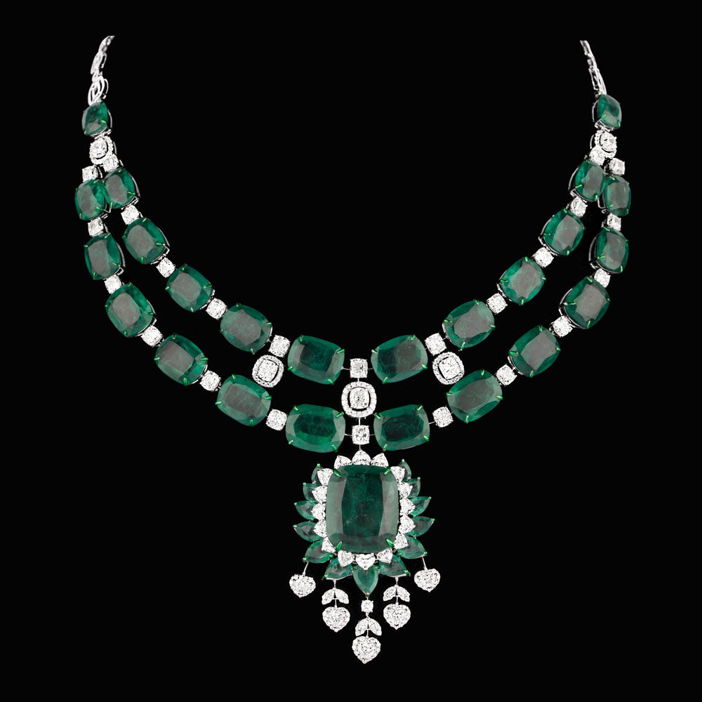 18K White Gold Diamond Necklace - 18.442ct VS-SI-FG with Colour Stones