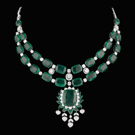 18K White Gold Diamond Necklace - 18.442ct VS-SI-FG with Colour Stones