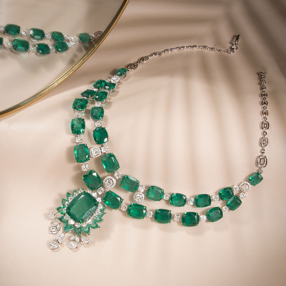 18K White Gold Diamond Necklace - 18.442ct VS-SI-FG with Colour Stones