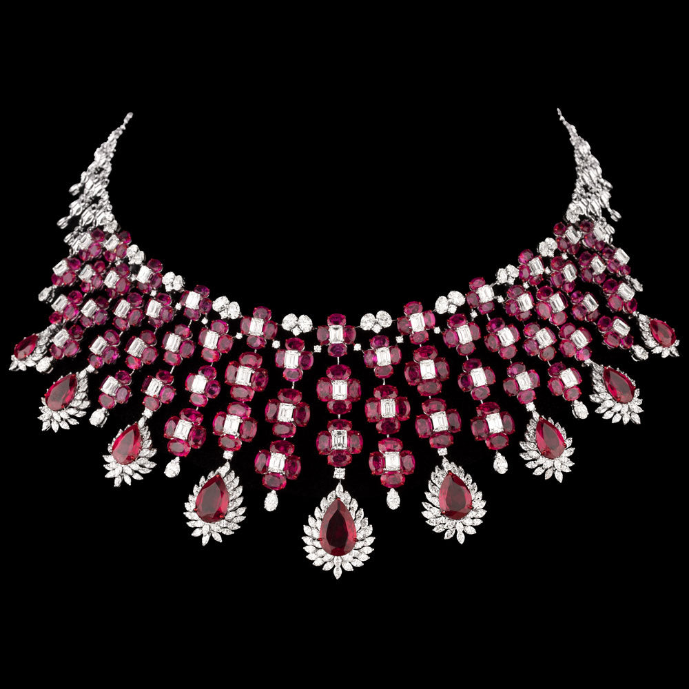 18K White Gold Diamond Necklace - 31.189ct VVS-VS-HI with Colour Stones