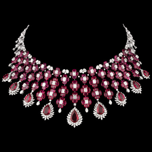 18K White Gold Diamond Necklace - 31.189ct VVS-VS-HI with Colour Stones