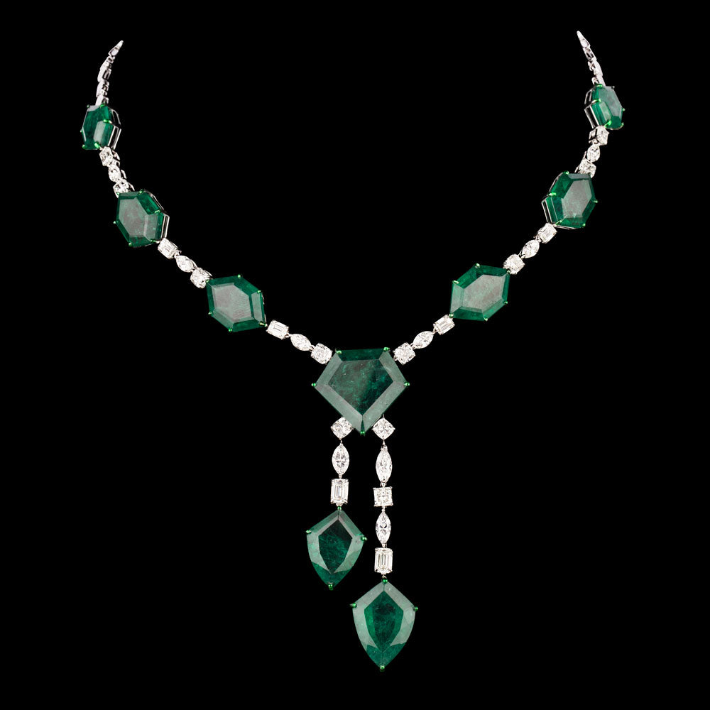 18K White Gold Diamond Necklace - 11.415ct VVS-VS-HI with Colour Stones