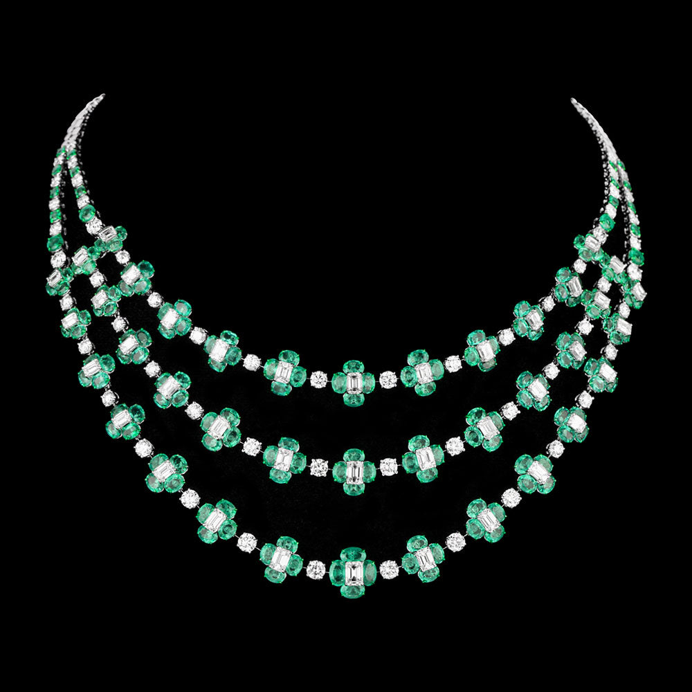 18K White Gold Diamond Necklace - 24.957ct VVS-VS-JK with Colour Stones