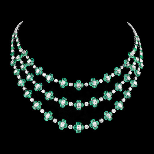 18K White Gold Diamond Necklace - 24.957ct VVS-VS-JK with Colour Stones