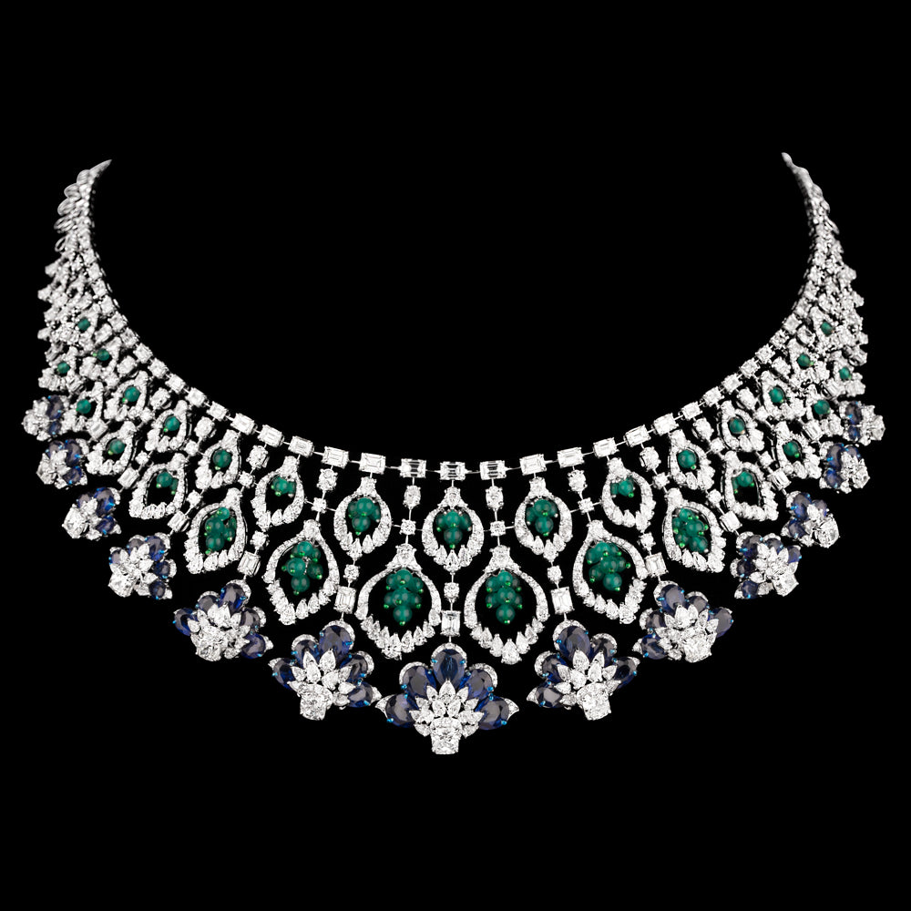 18K White Gold Diamond Necklace - 29.829ct VVS-VS-EF with Colour Stones