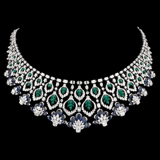 18K White Gold Diamond Necklace - 29.829ct VVS-VS-EF with Colour Stones