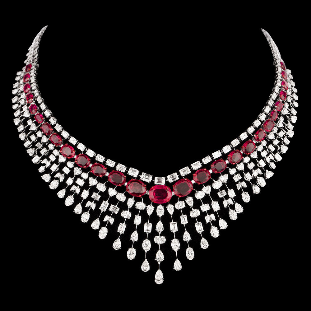18K White Gold Diamond Necklace - 36.214ct VVS-VS-GH with Colour Stones