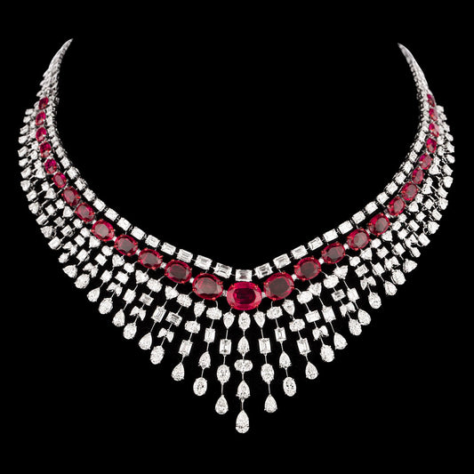 18K White Gold Diamond Necklace - 36.214ct VVS-VS-GH with Colour Stones