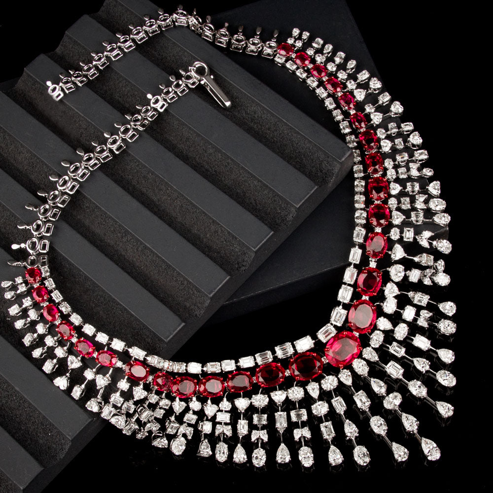 18K White Gold Diamond Necklace - 36.214ct VVS-VS-GH with Colour Stones