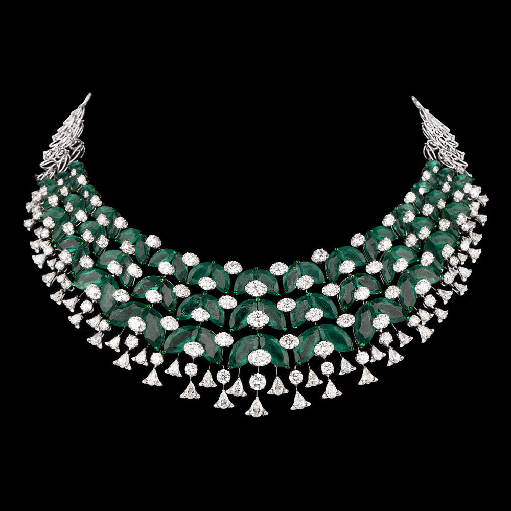 18K White Gold Diamond Necklace - 39.558ct VVS-VS-HI with Colour Stones