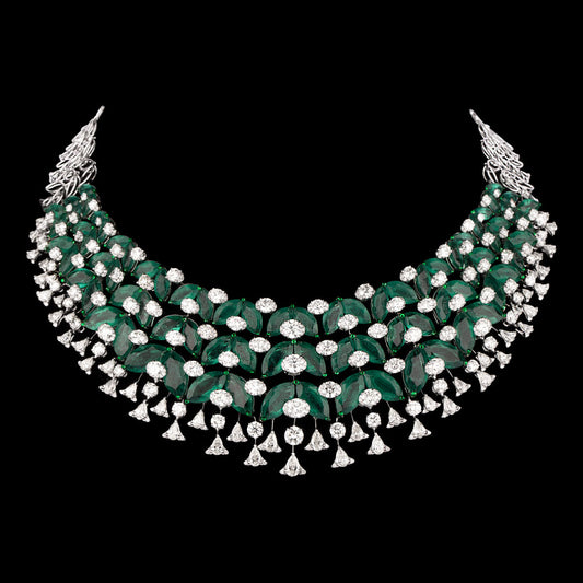 18K White Gold Diamond Necklace - 39.558ct VVS-VS-HI with Colour Stones