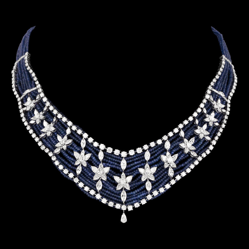 14K White Gold Diamond Necklace - 21.314ct VS-SI-HI with Colour Stones