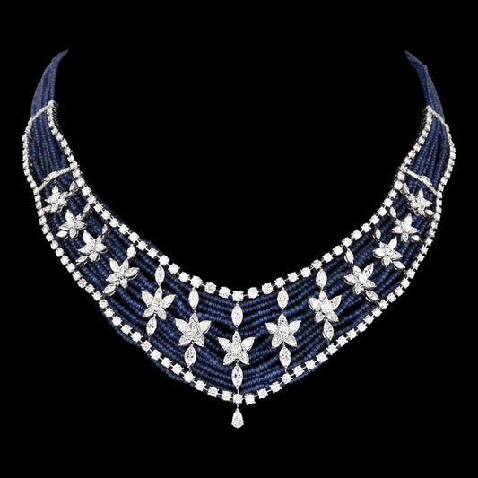 14K White Gold Diamond Necklace - 21.314ct VS-SI-HI with Colour Stones