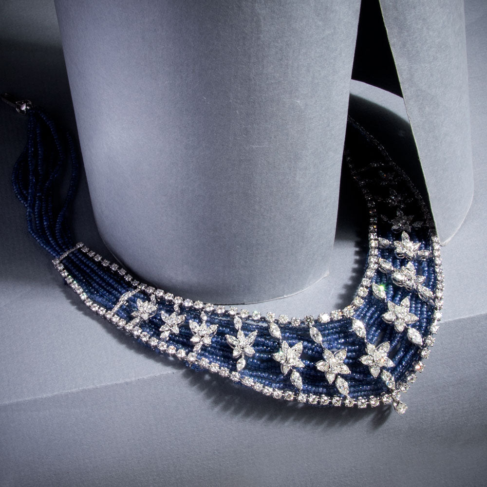 14K White Gold Diamond Necklace - 21.314ct VS-SI-HI with Colour Stones
