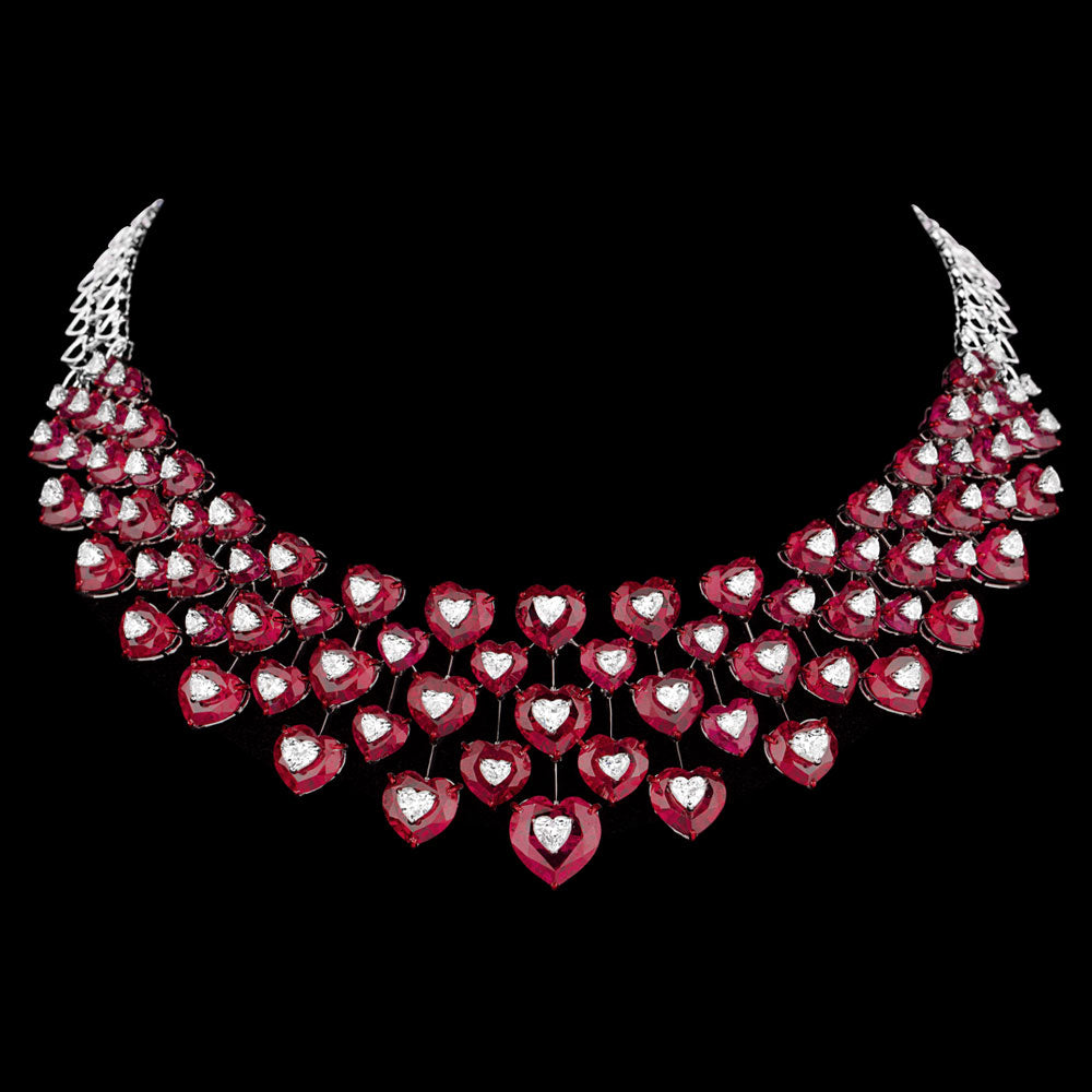 18K White Gold Diamond Necklace - 17.257ct VVS-FG with Colour Stones