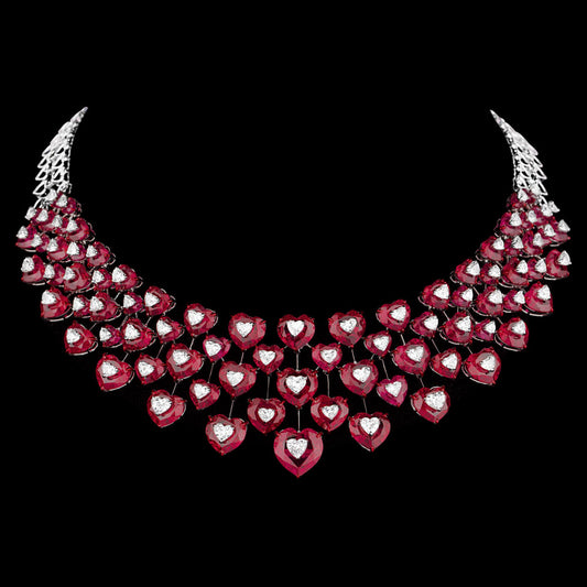18K White Gold Diamond Necklace - 17.257ct VVS-FG with Colour Stones