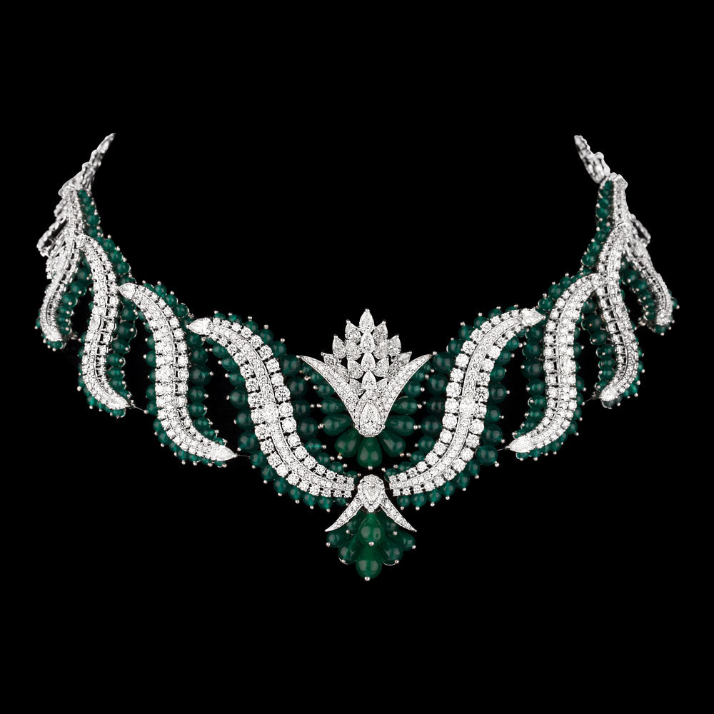14K White Gold Diamond Necklace - 25.461ct VS-SI-HI with Colour Stones