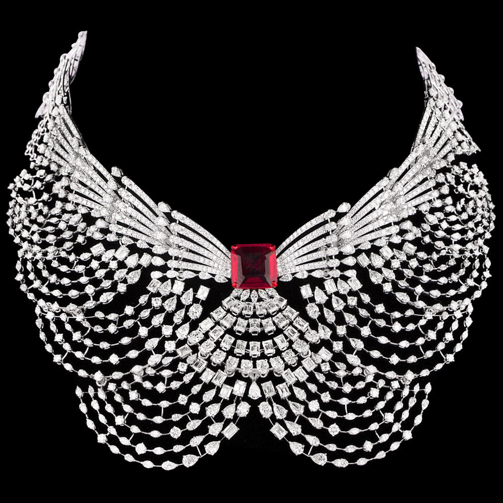 18K White Gold Diamond Necklace - 53.721ct VVS-VS-GH with Colour Stones
