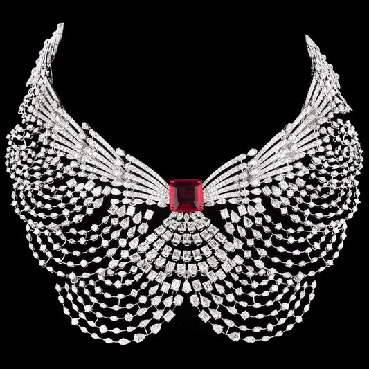 18K White Gold Diamond Necklace - 53.721ct VVS-VS-GH with Colour Stones