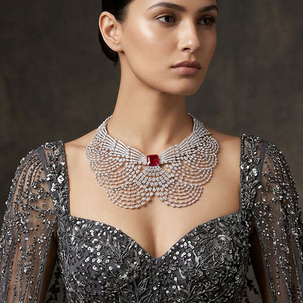 18K White Gold Diamond Necklace - 53.721ct VVS-VS-GH with Colour Stones
