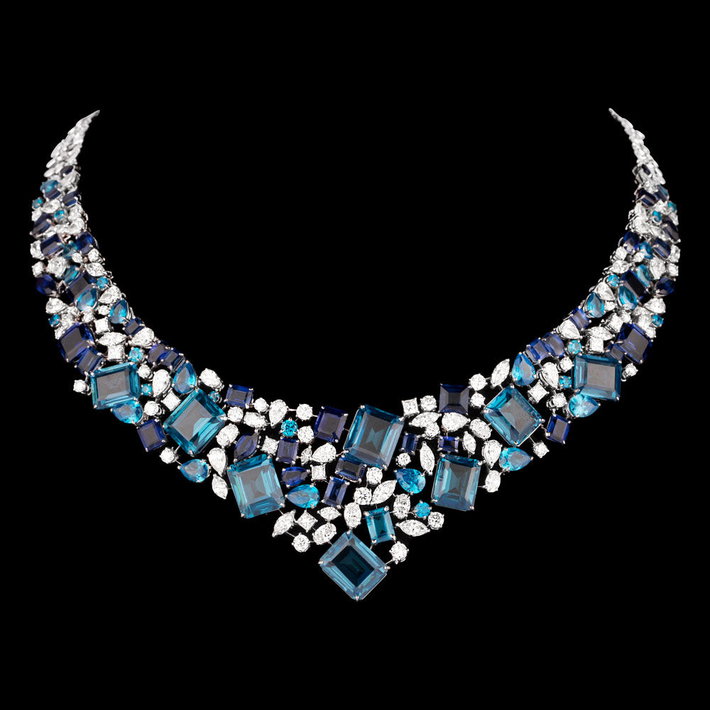 18K White Gold Diamond Necklace - 16.19ct VVS-VS-HI with Colour Stones