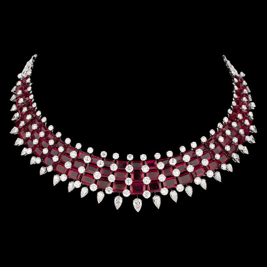 18K White Gold Diamond Necklace - 29.753ct VVS-VS-JK with Colour Stones