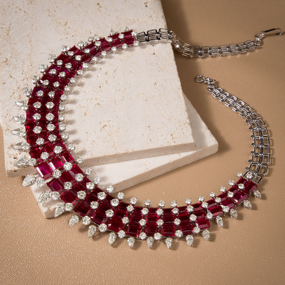 18K White Gold Diamond Necklace - 29.753ct VVS-VS-JK with Colour Stones