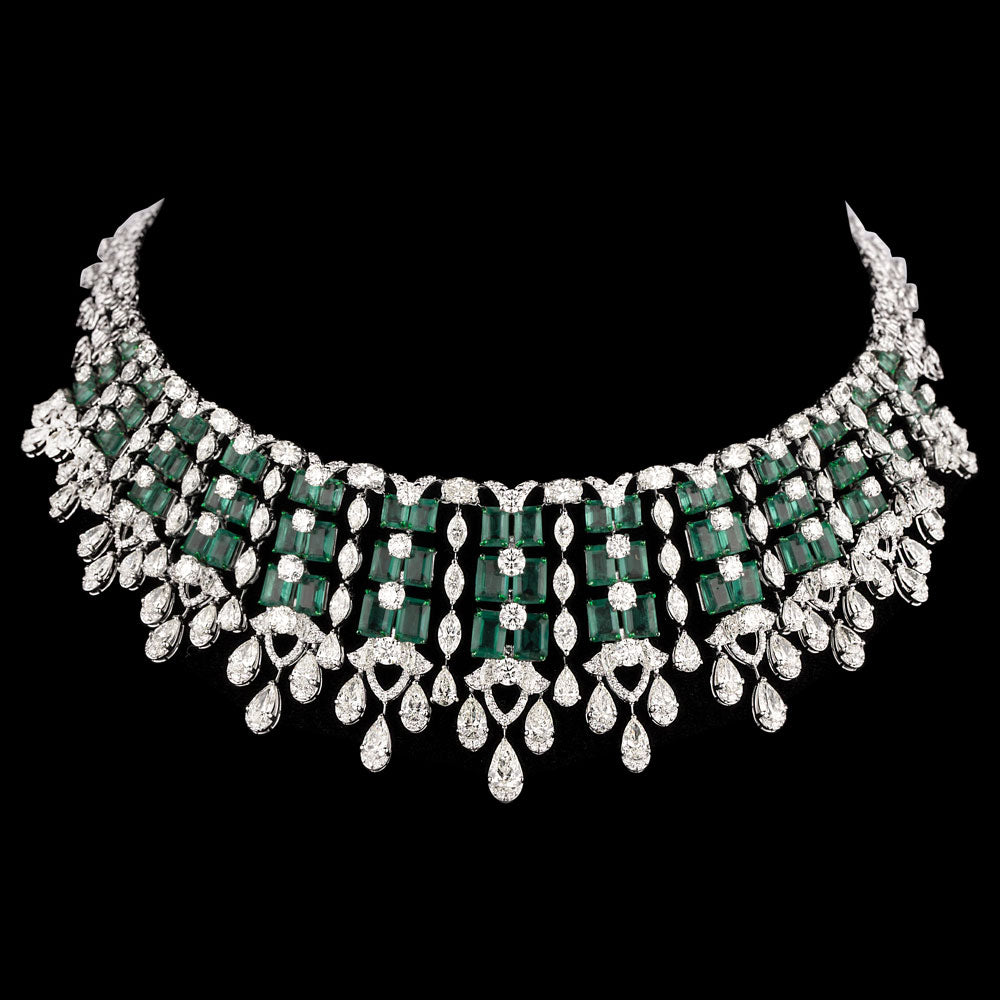18K White Gold Diamond Necklace - 37.531ct VVS-VS-JK with Colour Stones