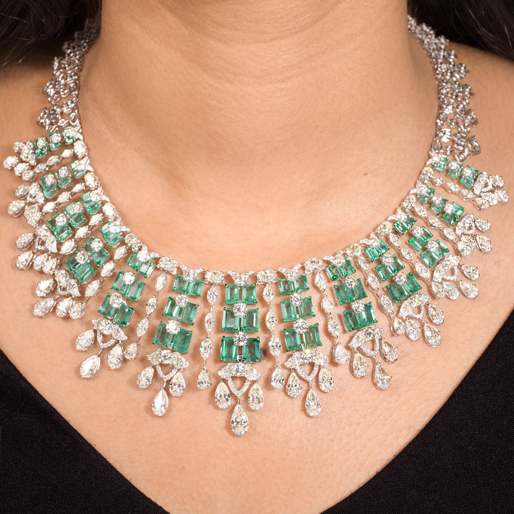 18K White Gold Diamond Necklace - 37.531ct VVS-VS-JK with Colour Stones